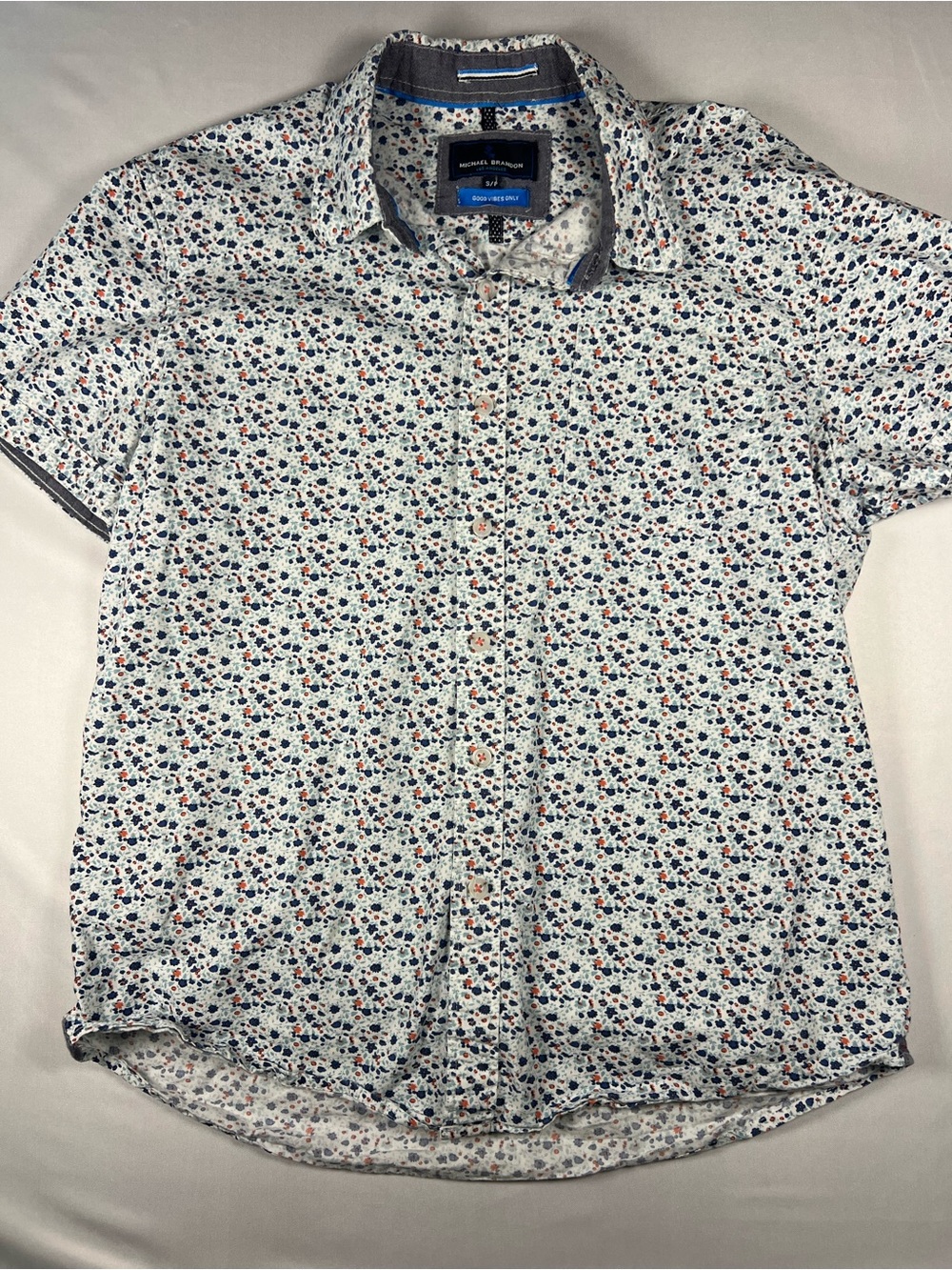 Michael Brandon White Floral Short-Sleeve Button-Up Shirt